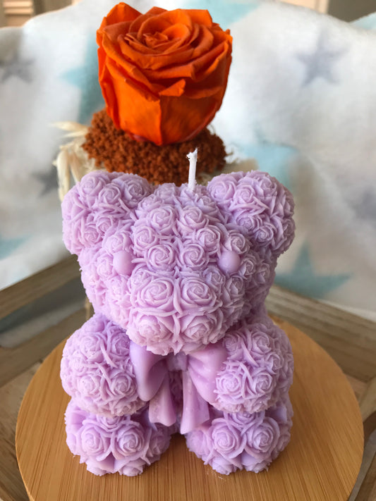 Bougie Ours Fleuri avec Nœud